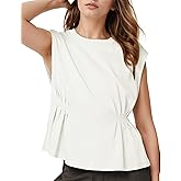 Watashi Women Summer Babydoll Tops Casual Cap Sleeve Peplum Tunic Shirt Dressy Pleated Tops Blouses