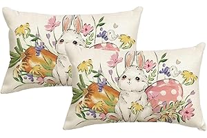 Easter Pillow Covers 50x30cm Set of 2, Decorative Pillow Cases Bunny Decorations Easter Cushion Case for Sofa Couch Home Farm