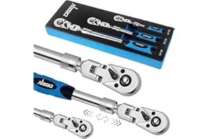 DISEN 3-Piece Extendable Flex-Head Ratchet Wrench Set with EVA Storage Case - 1/4