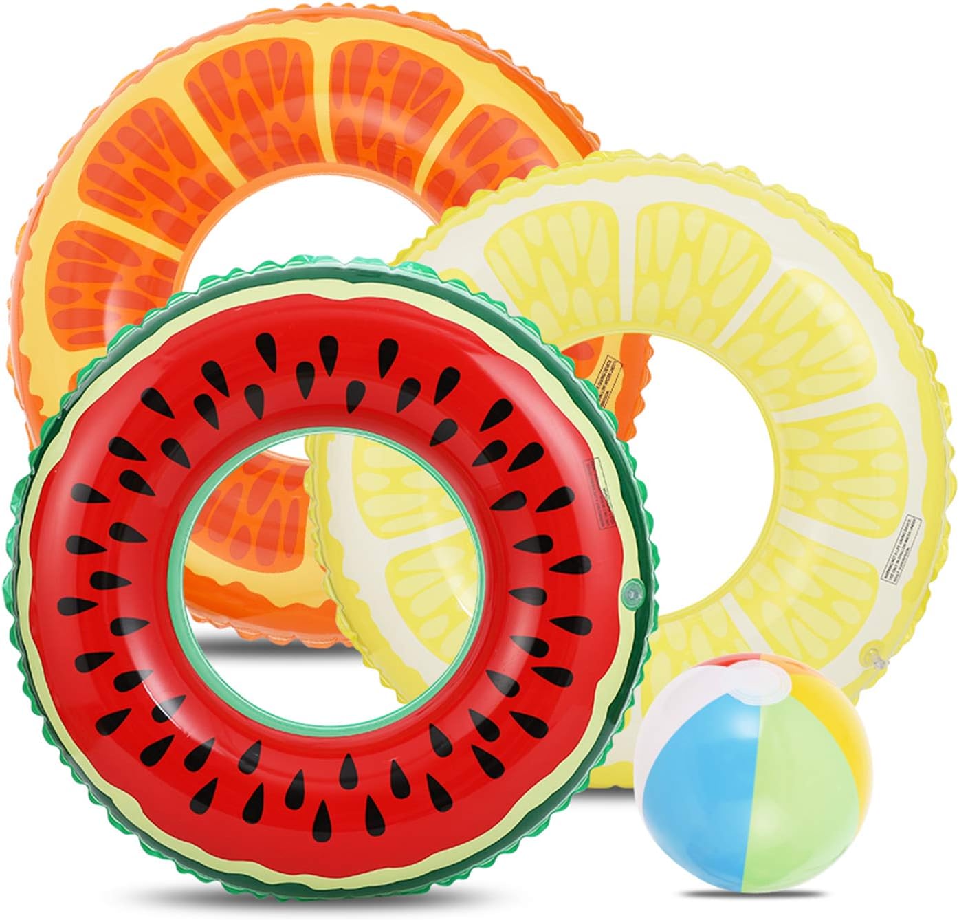 Lucky Doug 3 PCS Swimming Rings with 1 Beach Ball Inflatable Pool Floats for Kids Adults 32.5'' Pool Tube Toys for Summer Beach Water Float Party, Swimming Pool, Beach Time: Sports & Outdoors