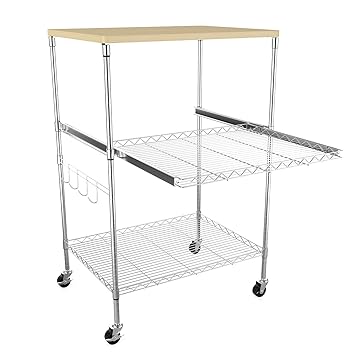Bathwa 3 Shelf Wire Shelving Microwave Carts With Storage And