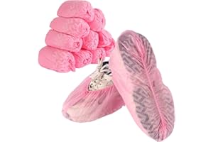 Frontline Shoe Covers Disposable Non-Slip 100 Pack, Premium Non-Woven Durable Booties Shoes Covers – Water Resistant Thick Anti-Slip - One Size Fits Most by Frontline (Pink 100 Pack)