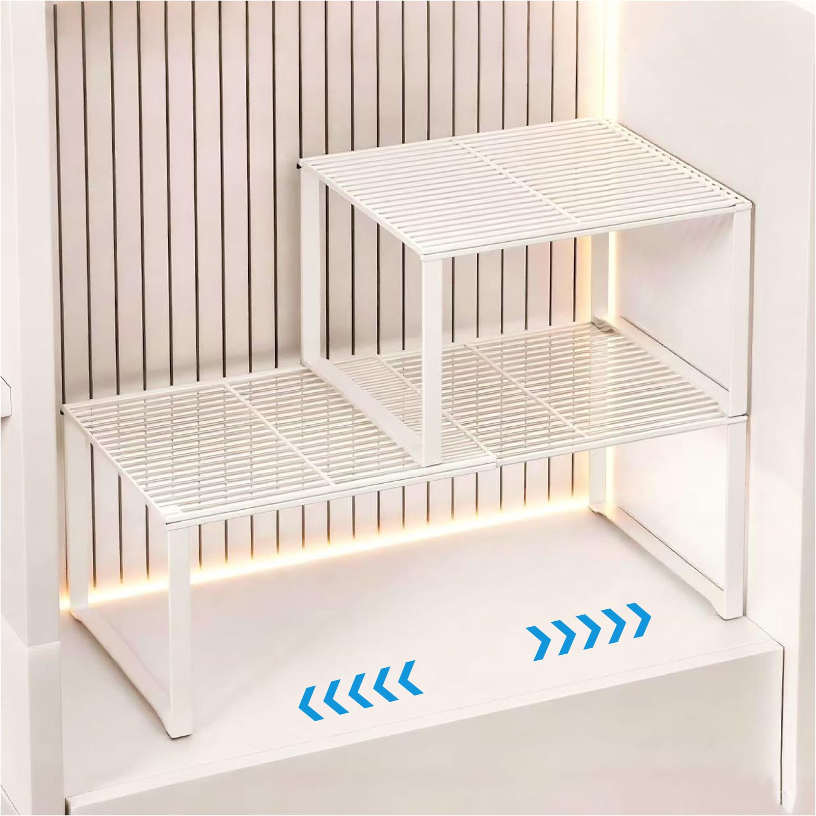Photo 1 of HGZBS Extendable Metal Wire Shelf Organizer - Adjustable 15-24.4in Length, Stackable Storage Rack for Kitchen/Pantry/Bathroom/Shoe Cabinet/Tool Closet (2, White)
