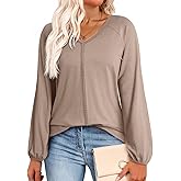 Dokotoo Womens Tops Fashion V Neck Long Sleeve Tops for Women Fall Outfits for Women 2025 Casual Loose Blouses