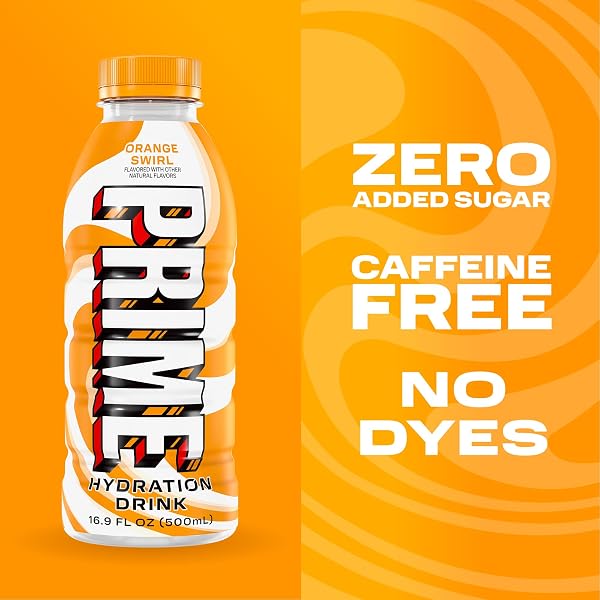 PRIME HYDRATION ORANGE SWIRL, SUGAR FREE SPORTS DRINKS, ELECTROLYTE ENHANCED TO REPLENISH FLUIDS, B VITAMINS, ANTIOXIDANTS, MADE WITH NATURAL FLAVORS, 16.9 FL OZ 12 PACK