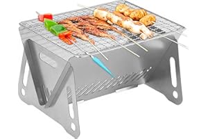 Hoxfly Portable Folding Camping Grill, Small Camping Fire Pit with Grill Mesh, Stainless Steel Wood Burning Fire Grill Charco