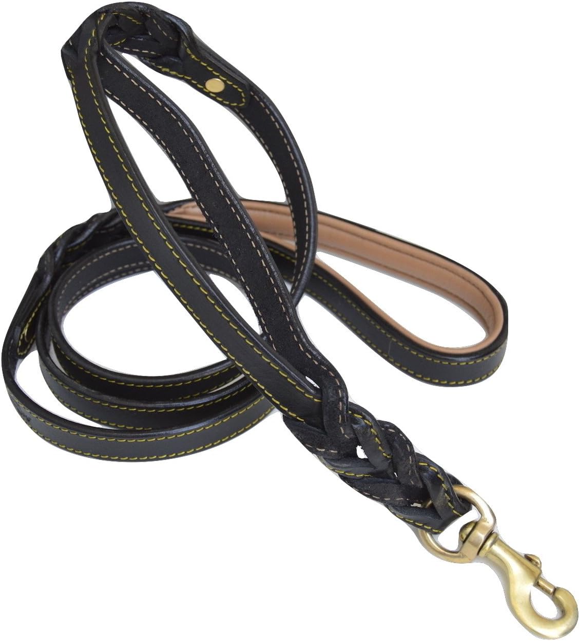 Soft Touch Collars6 Foot Braided Leather Dog Leash with Traffic Handle, Two Handles for Training and Safety, Double your Control with 2 Locations, Lead for Large and Medium Dogs,Black 6ft x 3/4 Inch