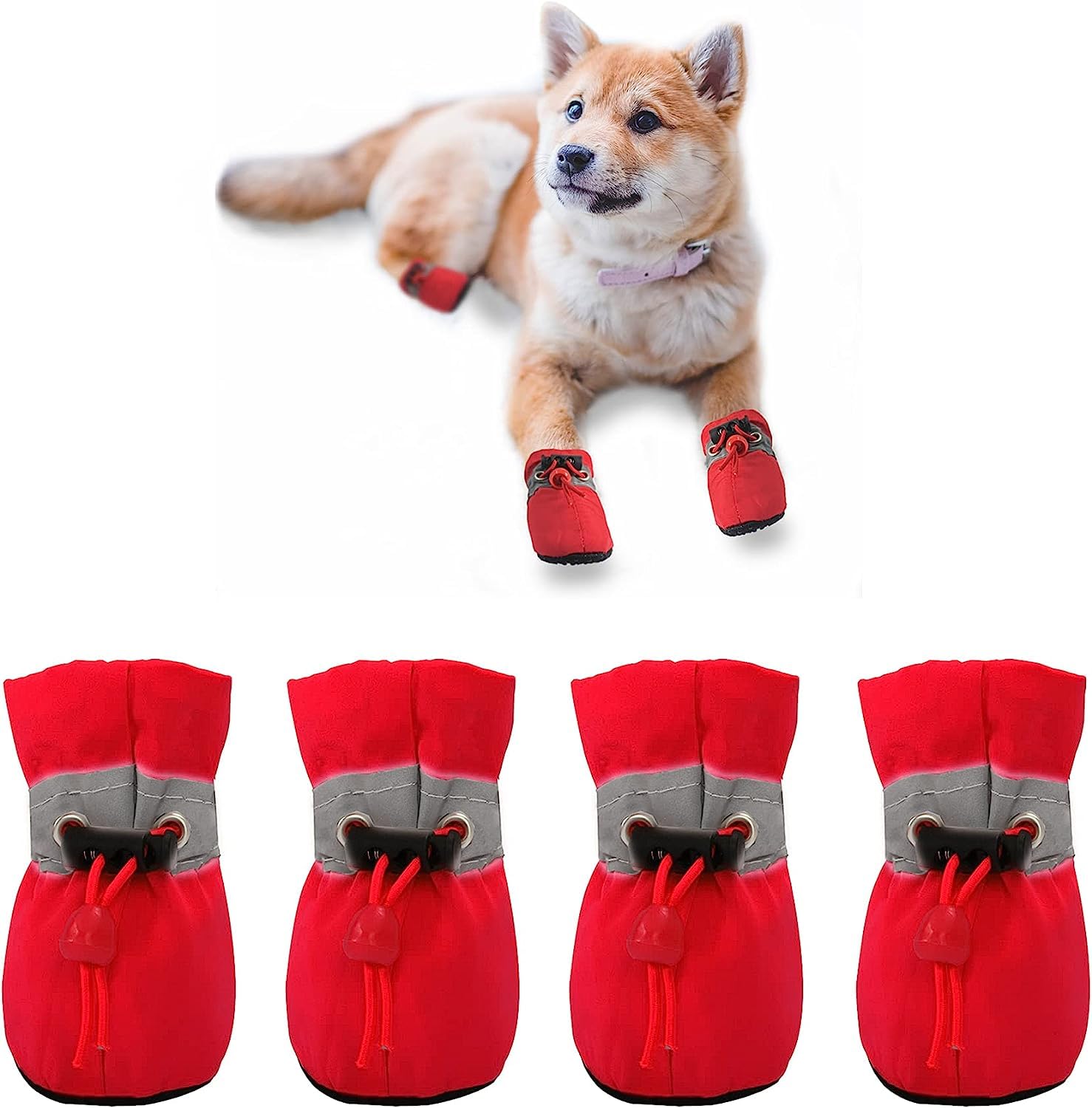 YAODHAOD Dog Shoes，Anti Slip Dog Boots Paw Protector, These Comfortable Soft Soled Dog Shoes are with Reflective Straps, for Small Dog (5, Red)