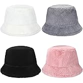 Suhine 4 Pcs Winter Bucket Hat Furry Faux Fur Fisherman Hat Fluffy Fuzzy Warm Women Hats with Brim Plush for Women Teens (Multicolored)