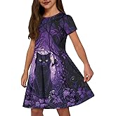 Tongluoye Short Sleeve Dresses for Girls School Dress with Pockets Twirly Skater Dress for 3-14 Years Old