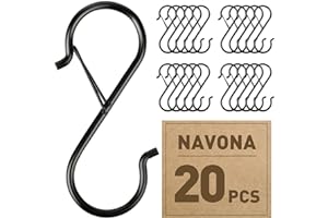 Navona 20 Pcs S Hooks for Hanging Heavy Duty, 3.5-inch Heavy Duty Metal S Hook with Safety Buckle, Suitable for 0.5 inch Rods, S Hook for Hanging Plants, Closet, Kitchen Utensil, Pot, Pan, Bags
