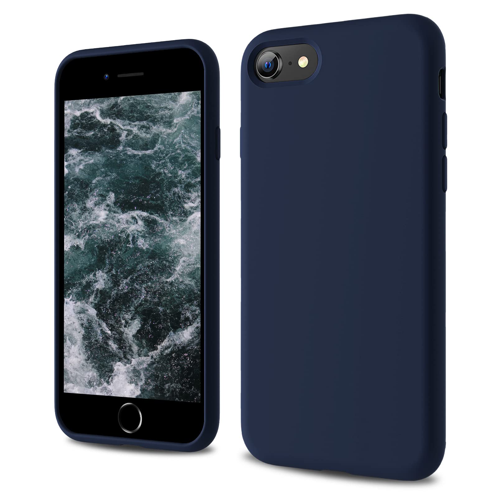 CALOOP Designed for iPhone SE Case 2020/2022, iPhone 8/7 Case, Liquid Silicone Full Body Protective Covered Silky-Soft Anti-Scratch Gel Rubber Slim Shockproof Cover 4.7 inch, Navy Blue — image 1
