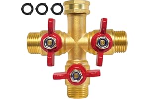 ANSHENYA 3 Way Hose Splitter Garden Shut Off Valve Solid Brass High Volume Connector Brass Water With Metal Handle Heavy Duty Flow Spigot Splitter Shut Valve, 3/4 Inch Garden Tap Splitter