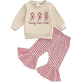 fhutpw Infant Baby Girl Fall Clothes Toddler Winter Outfits Ruffle Sleeve Sweatshirts Plaid Bell Bottom Pants Headband Set