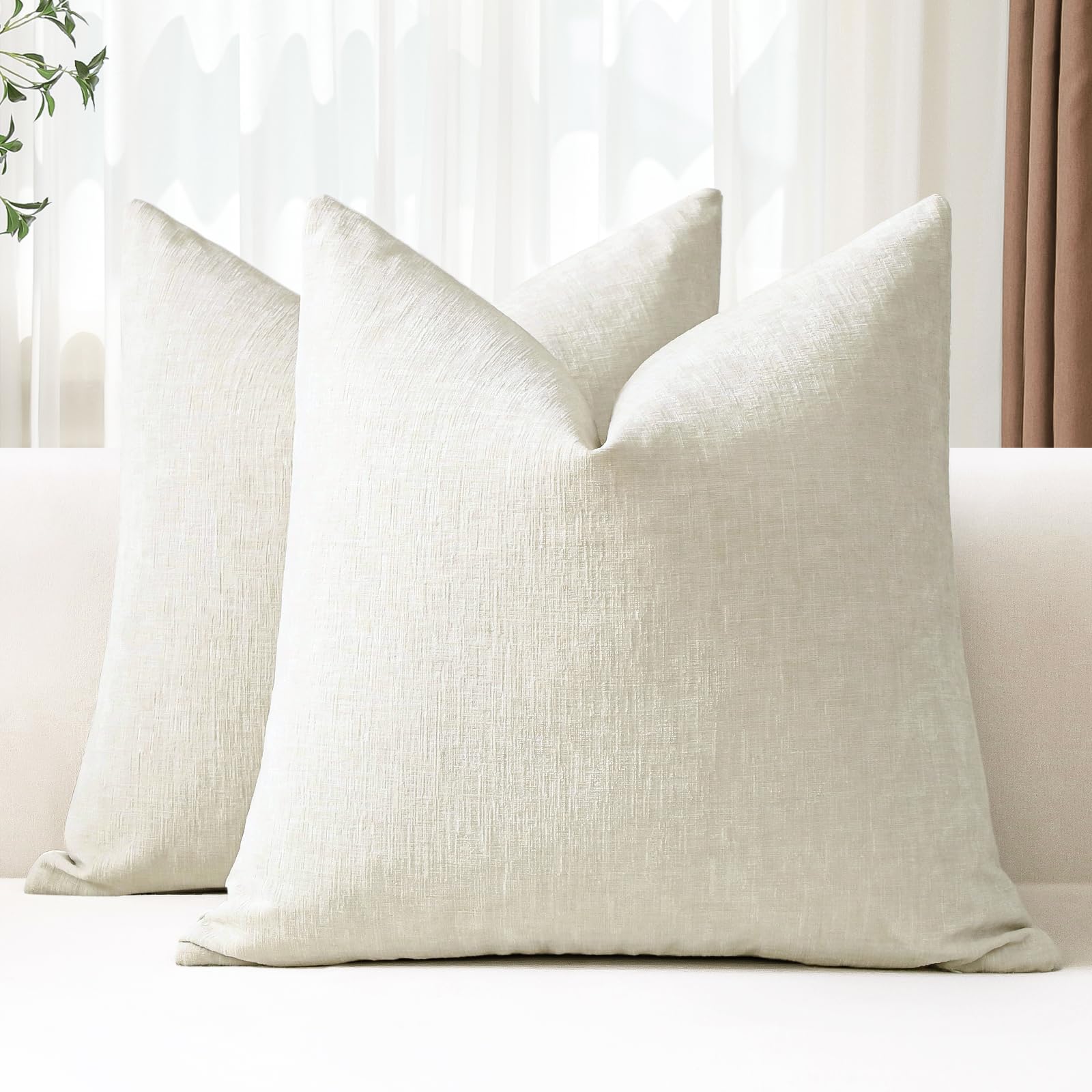 JOTOM Set of 2 Cushion Covers 40x40 cm Soft Chenille Cream White Decorative Throw Pillow Covers 16x16 Inch Square Cushion Case Solid Pillowcases for Couch Sofa Living Room Bed Home Decor (Cream White)