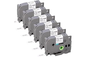 KOTANG 6-Pack TZE-231 12mm 0.47 Laminated White Tape Replace for Brother Label Maker Tape TZe-231 Compatible with P-Touch TZ TZe 1/2" Black on White TZE231 for PT-D210 H110 D220 D200 D400 D410 D600