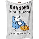 GoMelley Funny Grandpa Gifts, Grandpas Birthday Gift from Grandkids, Grandpa is Not Sleeping Blanket, Super Soft Throws Blanket for Napping, Promoted to Grandpas Gifts, 60" x 50"(Gray)