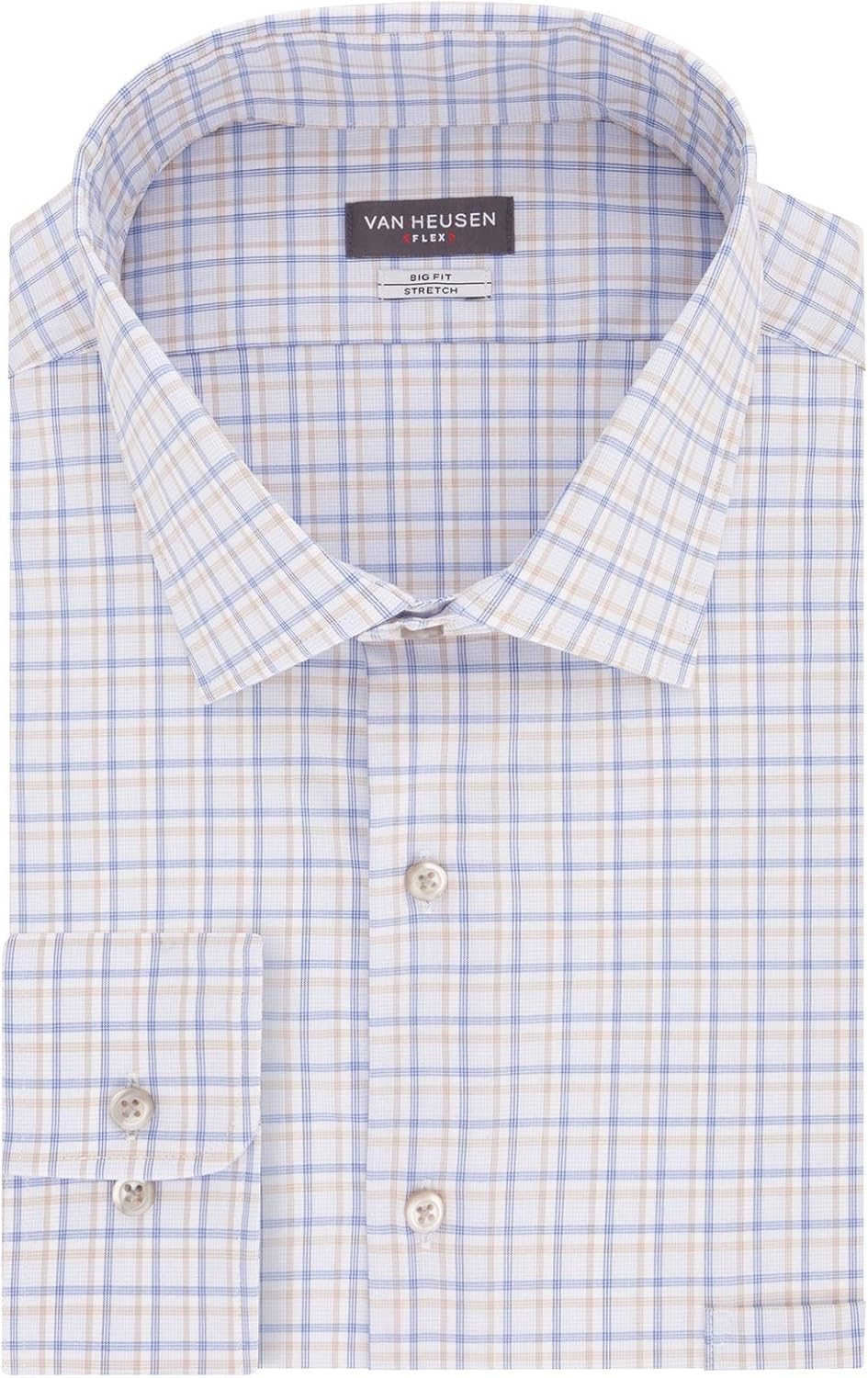 Van Heusen Men's Big Fit Dress Shirts Flex Collar Stretch Check at  Men’s Clothing store