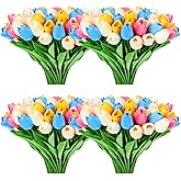 Zeyune 60 Pcs Multicolor Artificial Tulips Flowers 13.4'' Fake Tulips Bulk Faux Bouquet Flower with Stem for Table Centerpieces Valentines Wedding Bridal Garden Home Decor