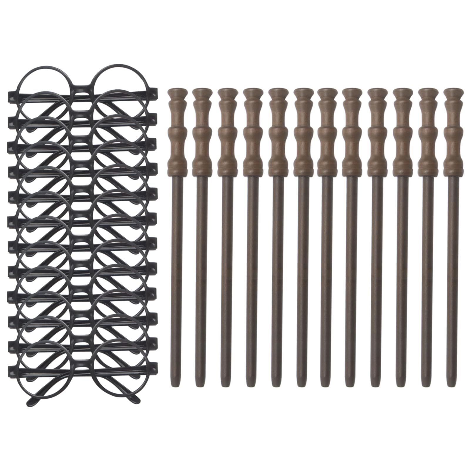 Col-Pary Cosplay Party Supplies Set - Wand Pencil, Black Glasses with Round Frame No Lenses for Birthday School Party, Gifts School Reward Halloween Decorations 12pcs Each