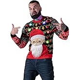LED Ugly Christmas Sweater for Men, Unisex Women Xmas Pullover with Light for Party Festive Santa Shine X-Large