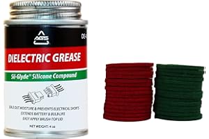 AGS Automotive Solutions Dielectric Silicone Grease Kit – 4oz Brush Top Can with 20 Battery Terminal Washers (10 Red, 10 Green), Protects & Lubricates Battery Terminals