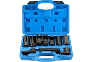 DASBET 10pcs Universal Sensor Socket Set - Oil Pressure Sending Unit & O2 Sensor Tool Set - Chrome Vanadium Steel - Automotiv