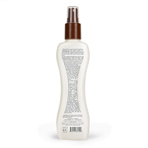 BIOSILK SILK THERAPY CONDITIONING DETANGLING SPRAY FOR DOGS WITH NATURAL COCONUT OIL – DOG MATTED HAIR DETANGLER CONDITIONER FOR DOGS, DEMATTING GROOMING SUPPLIES, 7 FL OZ
