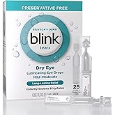 Blink Tears Lubricating Eye Drops Preservative Free, Moisturizing & Soothing for Mild to Moderate Dry Eye, with Hyaluronate, Reduces Discomfort, Long-Lasting Hydration, 0.01 Single-Use Vials, 25 Count