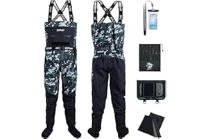 Goture Lightweight Waterproof Fishing Chest Waders, Breathable Fishing Waders,Handwarmer, Multiple Storage Pockets