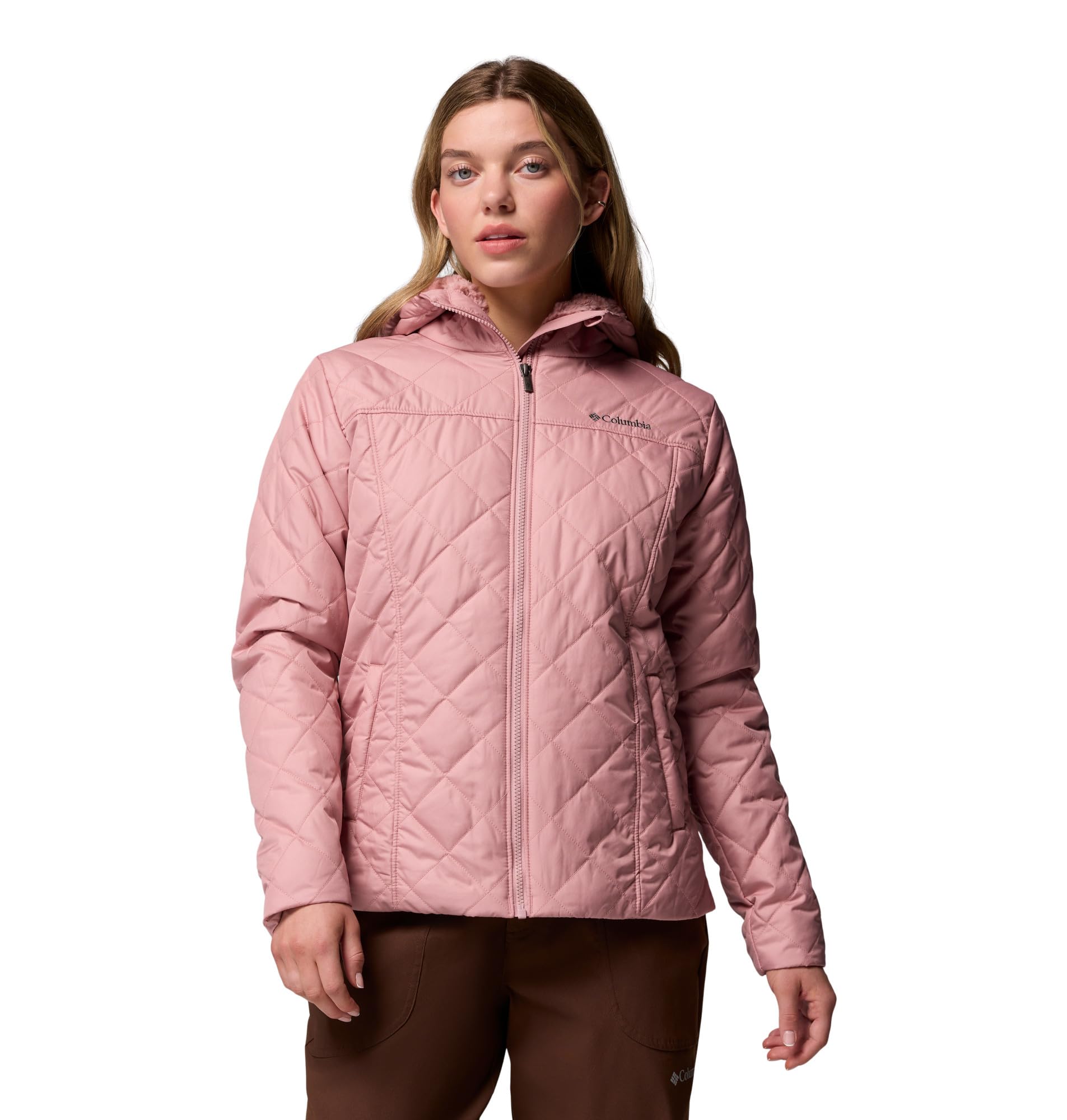 Columbia Womens Copper Crest II Hooded Puffer Jacket, Eraser Pink, 3X