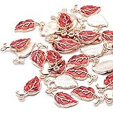 VIDRIO Pack of 80 Autumn Leaves Enamel Charms Gold Plated Colored Pendants Hawaii Style Accessories for Necklace Bracelet Jewelry Making DIY Crafting