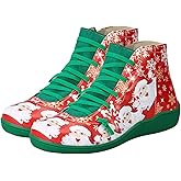 Generic Xmas Short Boots Women Christmas Shoes Red Santa Boots Casual Holiday Shoes for Winter Fall Party Costume Accessory