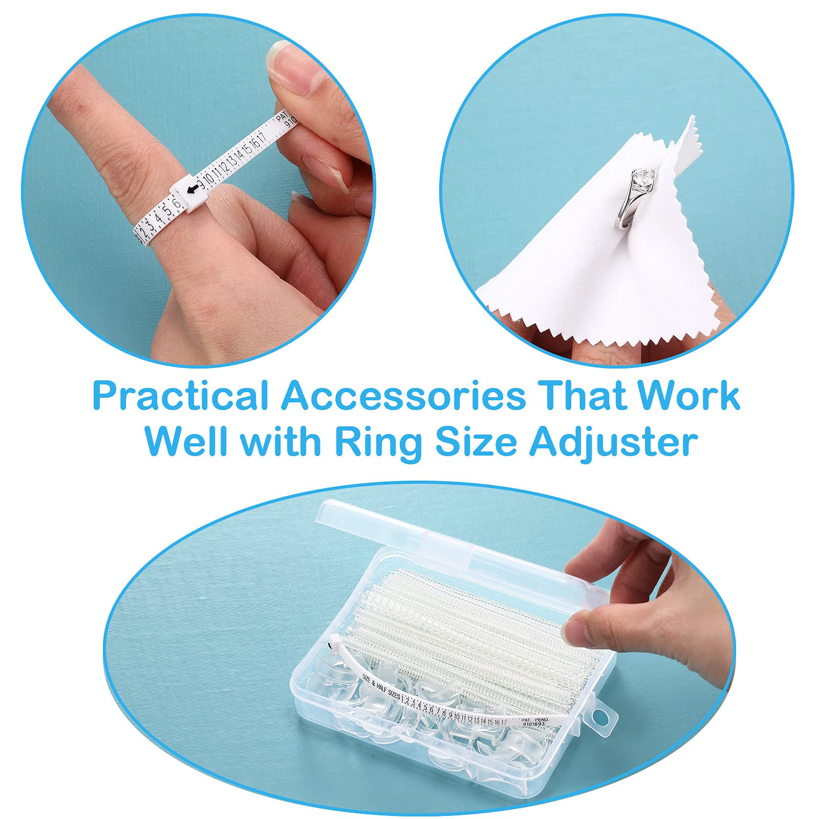 Hicarer 16 Pieces Ring Sizer Adjuster for Loose Rings Women 2 Styles, 12 Sizes, Invisible Spacer Guard Ring Resizer Tightener Fit Any Sizer