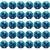 PATIKIL K9 Crystal Octagon Beads 2 Holes Pendants, 30 Pack 14mm Chandelier Prisms Parts Ornaments Hanging Beads for DIY Arts Crafts Decoration, Sky Blue