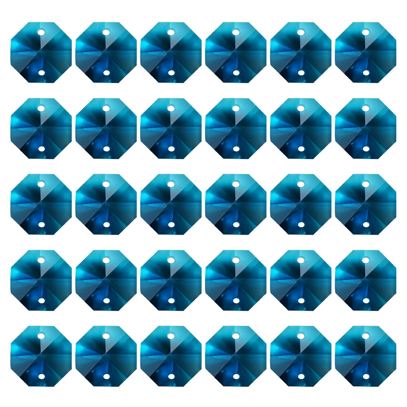 PATIKIL K9 Crystal Octagon Beads 2 Holes Pendants, 30 Pack 14mm Chandelier Prisms Parts Ornaments Hanging Beads for DIY Arts Crafts Decoration, Sky Blue