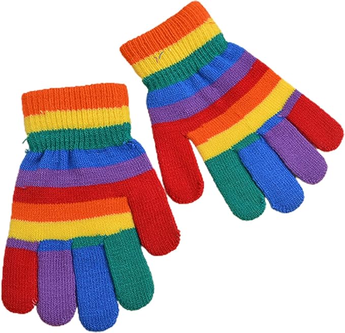 Fjquamitix Kinder-Winterhandschuhe 6 Paar - Bunte Plüschhandschuhe Mit Streifen