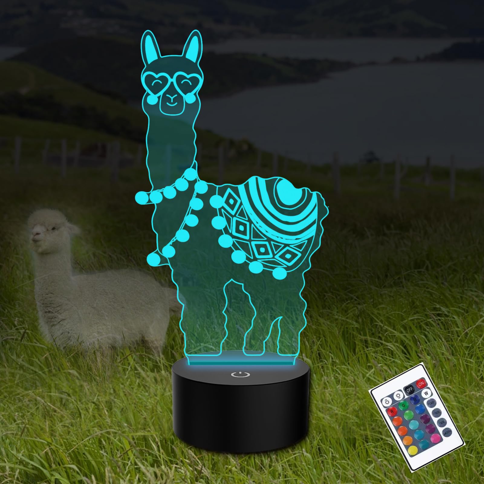 PONLCY 3D Illusion Lamp Alpaca Led Night Light, 16 Colors Changing USB Desk Lamps with Remote Control, Bedroom Decoration Table Lights for Kids Birthday Gifts