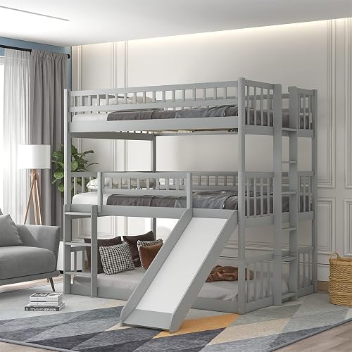 Harper & Bright Designs Triple Bunk Beds with Slide, 3 Bunk Beds Full ...