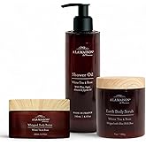 A La Maison Amber Collection White Tea & Rose Starter Kit - Shower Oil + Body Scrub + Body Butter – Gently Exfoliates & Softens Skin – French Formula, Plant-Based
