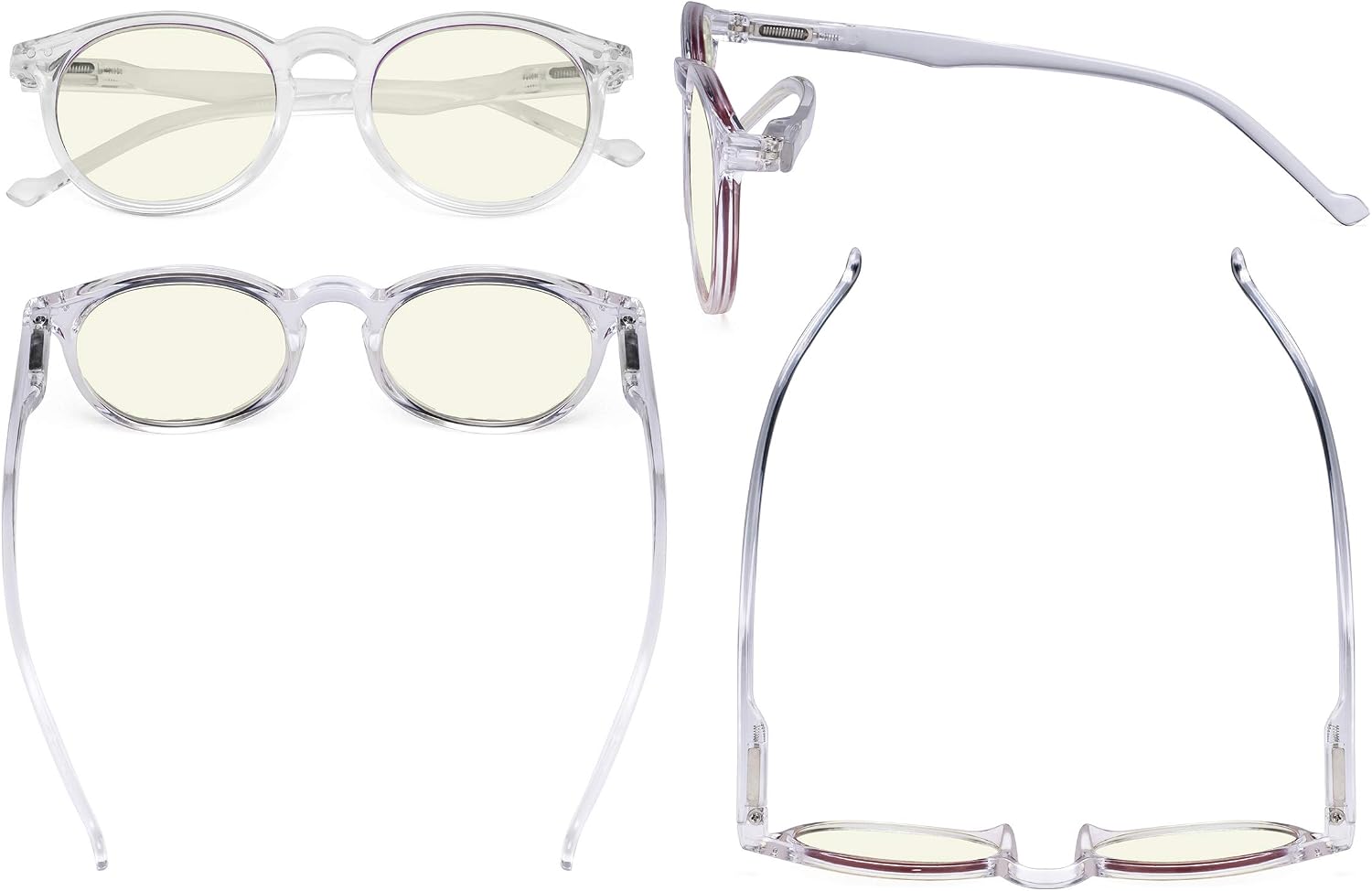 Eyekepper Retro Oval Round Computer Readers Spring-Hinges Reading Glasses Clear Frame (Yellow Lens, +0.50) - Image 4