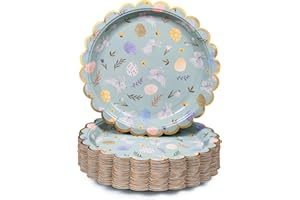 Confettiville Easter Paper Plates, 50-Count Decorative Disposable Easter Serving Plates, Party Paper Plates, Pastel Bunnies and Eggs, Gold Foil Scalloped Edge, 9 Inches