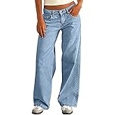 IWOLLENCE Women's Baggy Jeans Low Rise Straight Wide Leg Cowboy Pants Boyfriend Distressed Denim Jean Pant with Pockets