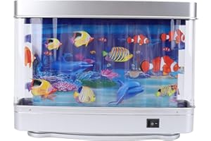 Tiiyee Fake Fish Tank Mini Aquarium, Artificial Tropical Decorative USB Powered Light Aquarium Dynamic Office Desk Virtual Oc