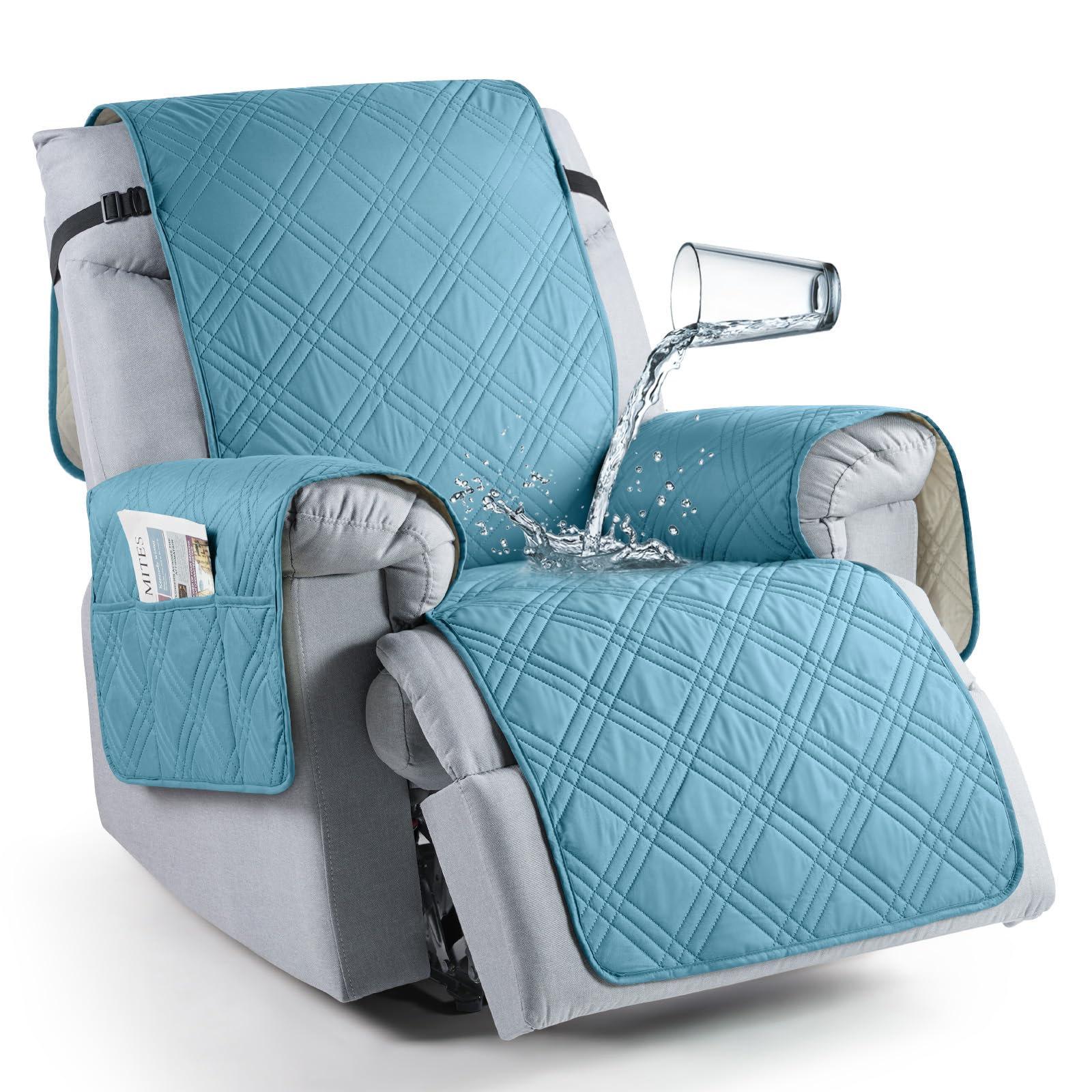 Photo 1 of TAOCOCO 100% Waterproof Recliner Chair Cover, Small Recliner Covers for Recliner Chair with Pocket, Non Slip Reclining Chair Cover Furniture Protector for Kids, Pets(20'', Sky Blue)