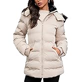 Haianguoji Women's Puffer Parka Winter Coat Warm Fleece Lined Jacket with Faux Fur Hood, Slant Pockets, Elastic Waist