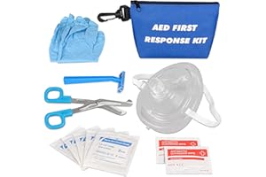SKILLSSIST AED First Responder Kit with CPR Rescue Mask, Disposable Razor, EMT Trauma Shears, Gloves, Gauze Pads, Antiseptic Wipes for AED Training, CPR AED First Aid Accessory Kit with Blue Nylon Bag