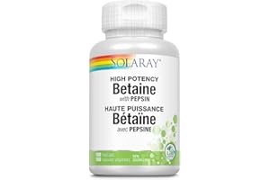SOLARAY – Betaine HCI with Pepsin, 650mg | High Potency with Pepsin | Digestive Health | Dietary Supplement | Non-GMO, Vegan,