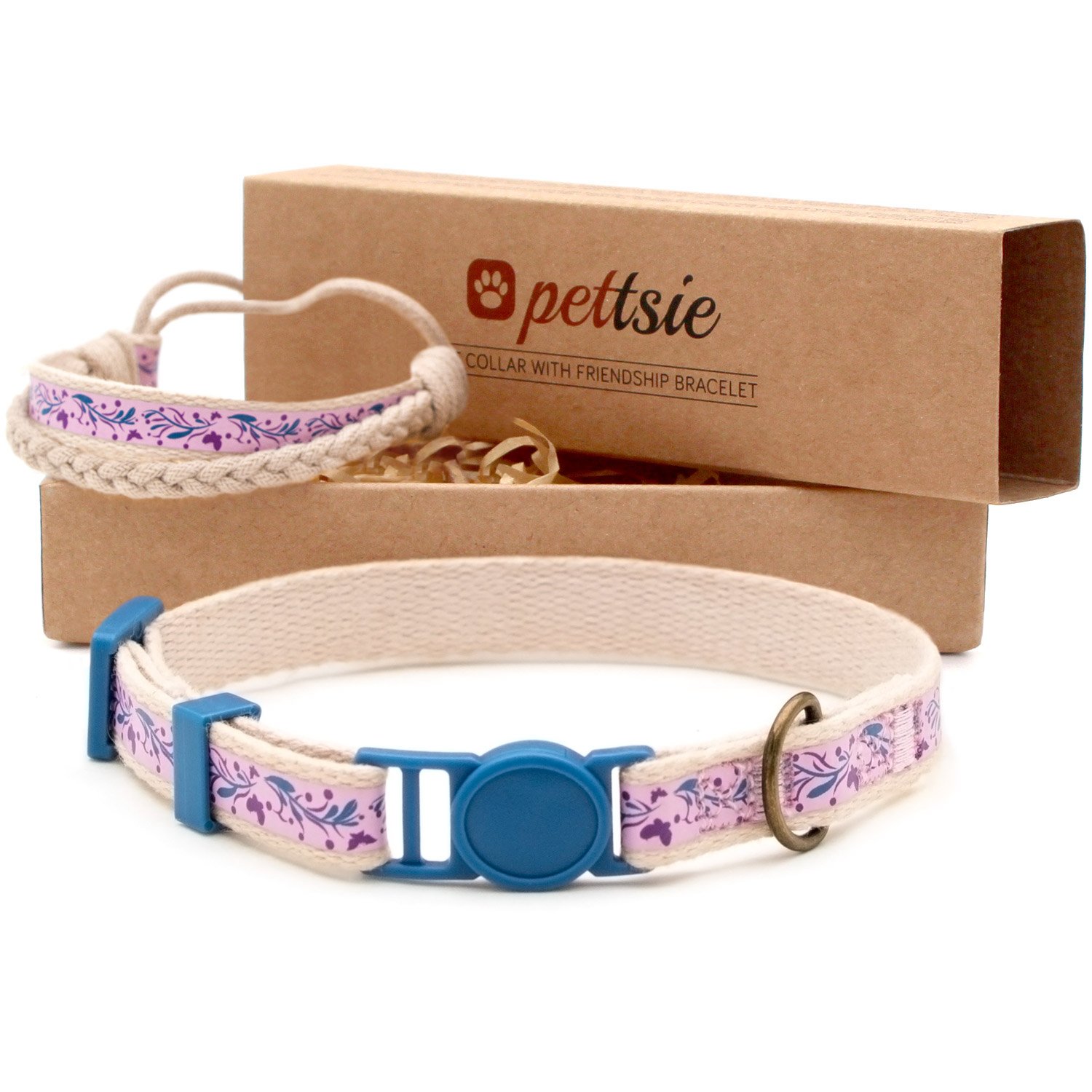 Pettsie Breakaway Cat Collar & Matching Bracelet, Adjustable Safety Collar for Cats, Soft Cotton, Lightweight, Stylish Design, Purple