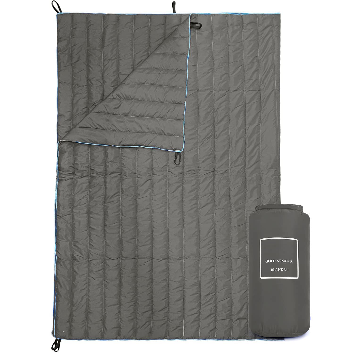 Photo 1 of Gold Armour Puffy, Packable Camping Blanket - Lightweight & Compact Insulated Quilt for Outdoor - Camping Gear (Gray)
